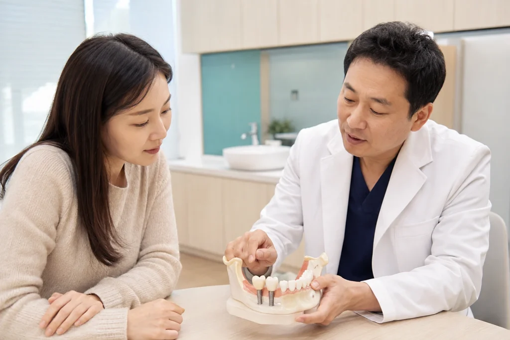 임플란트 뼈이식 관련 상담 장면